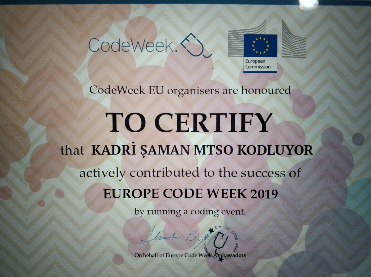 btosmur's tweet image. Sertifikamizi aldık.
#codeWeekMersin
#codeWeekEU
#codeWeekTurkey