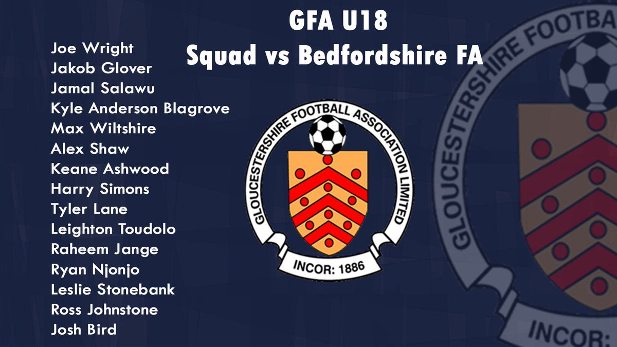 GlosFA's tweet photo. Congratulations to the 15 players selected to take on @BedsFA in the first round of the FA County Youth Cup this Sunday ⚽😍
Come along to GFA HQ to support the boys in their first game for the GFA rep team.
Entry is FREE!
#glosFArepteam #FACYC #countyfootball #youthfootball https://t.co/NxpyNlYL5H