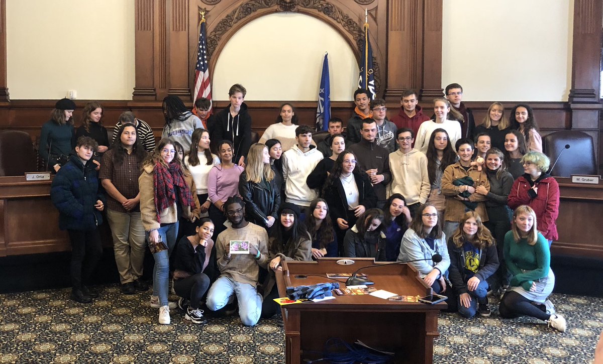 ISCORnews's tweet image. Who are these new faces on @CityRochesterNY City Council? @BrequignyLycee high school students from our French sister city, #Rennes, are seeing what it’s like to be Council members today. Topics of discussion—inclusion and the environment.