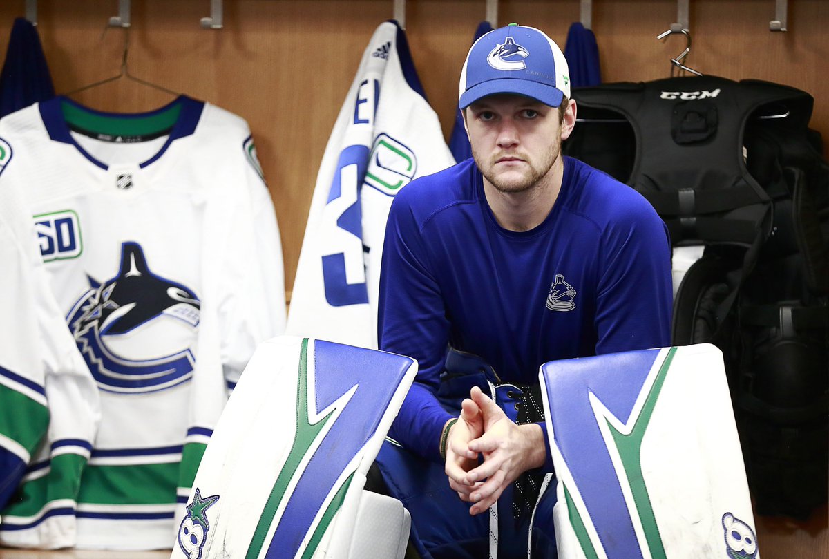 Canucks's tweet photo. Demko appreciation post - Give it up for his 40 save (including 6 in the shootout) performance in St. Louis. ❌🚨❌ https://t.co/LfcgKO6Q9q