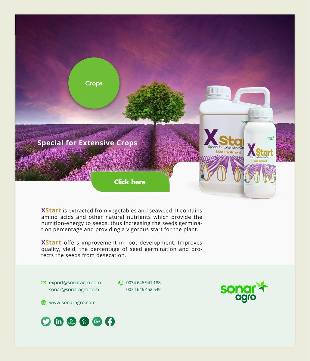 Sonar Agro's XStart increases the seeds germination percentage and provides a vigorous start for the plant

sonaragro.com/en_xcrops.html…