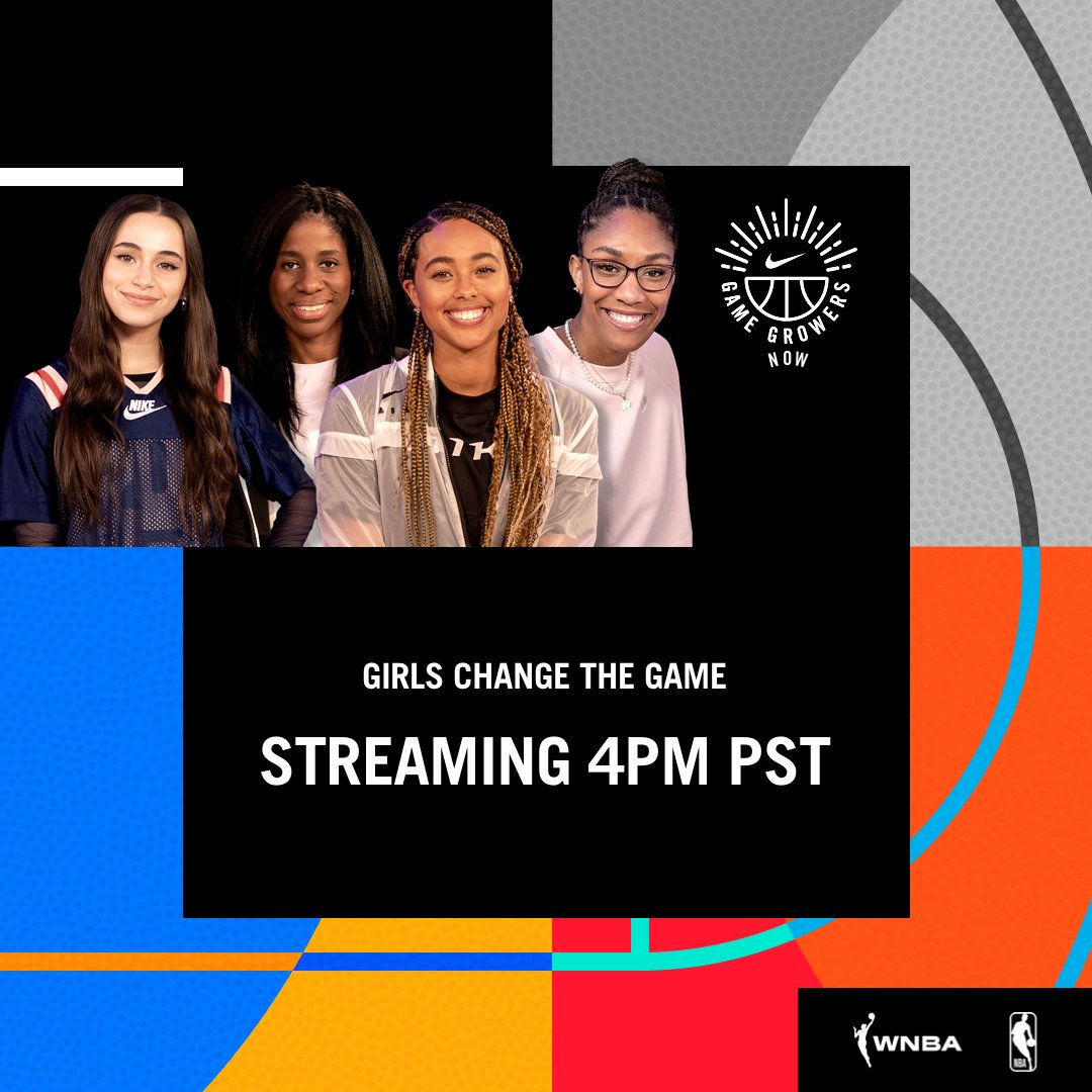 TheWNBPA's tweet photo. 🏀⛹🏾‍♀️⛹️‍♀️ GROW⛹🏿‍♀️⛹🏼‍♀️THE⛹🏻‍♀️⛹🏽‍♀️GAME 🏀

@Nike Game Growers is TODAY, so make sure to TUNE IN! 

#nikegamegrowers #betonwomen https://t.co/upWZNHht9g