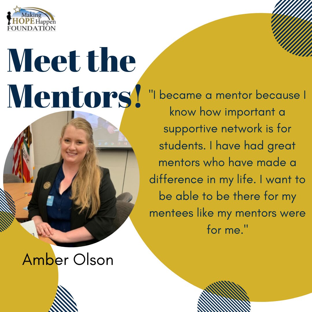 Why did you become a mentor, Amber? The transition from high school to college is difficult, but we are glad to have mentors like Amber. Thank you for your service of helping our scholars for the next 2 years in college!  #MeetTheMentors #MakingHopeHappen