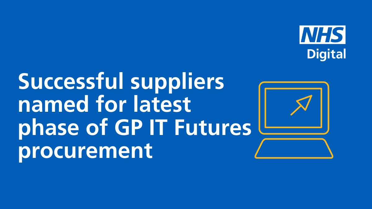 69 GP IT system suppliers are to be awarded contracts to supply IT systems via the new GP IT Futures framework. The latest phase of the procurement process is complete &amp; the next stage of systems assurance is underway. 

Read more here: digital.nhs.uk/news-and-event…