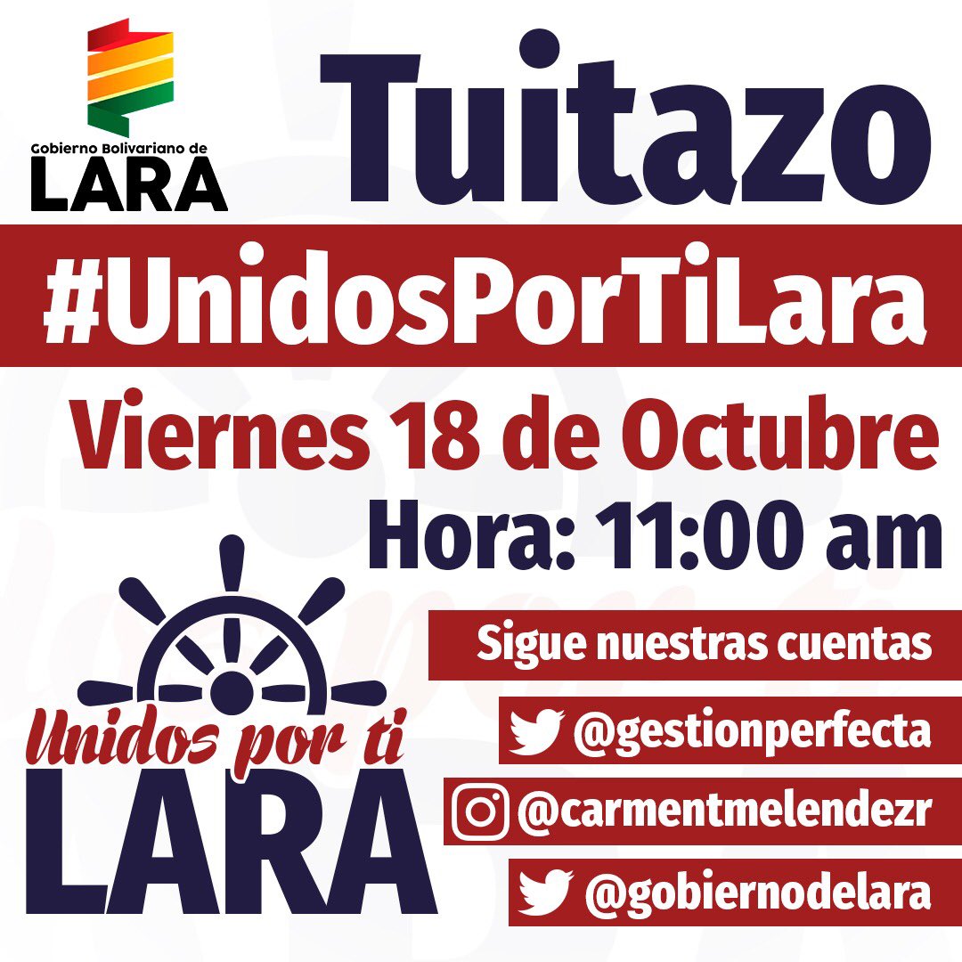 Todos #UnidosPorTiLara, gracias a la excelente <a href="/gestionperfecta/">Carmen Meléndez</a> vamos avanzando, vamos por mas, Lara tierra heroica y bendita. Viva la Revolución.