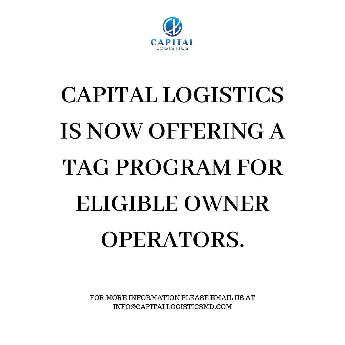 Happy Friday✨ Capital Logistics is now offering a Tag Program for eligible owner operators. Please contact us for more information!
.
.
.
#trucking #truckingindustry #logistics #freight #transport #shipping #supplychain #business #trucks #distribution #freightbroker