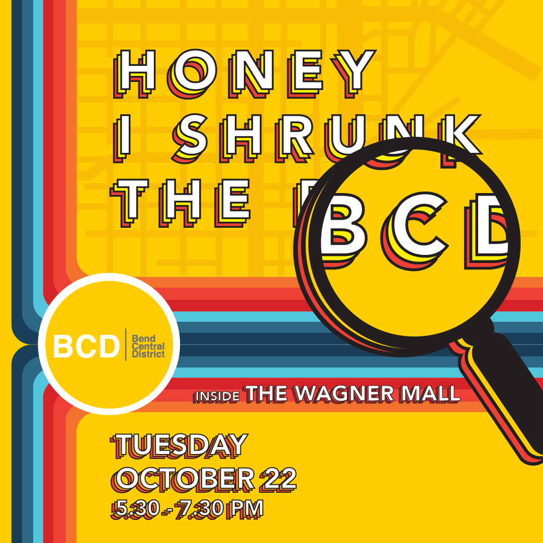 Craft3Org's tweet photo. The @BCDInitiative is hosting an event on Tuesday, October 22nd! Join us in the classic Wagner Mall to celebrate the local businesses, residents, arts and culture that make the BCD a unique place to live, work and play.
#HoneyBCD #BendEvents https://t.co/eB0XsHkBC1