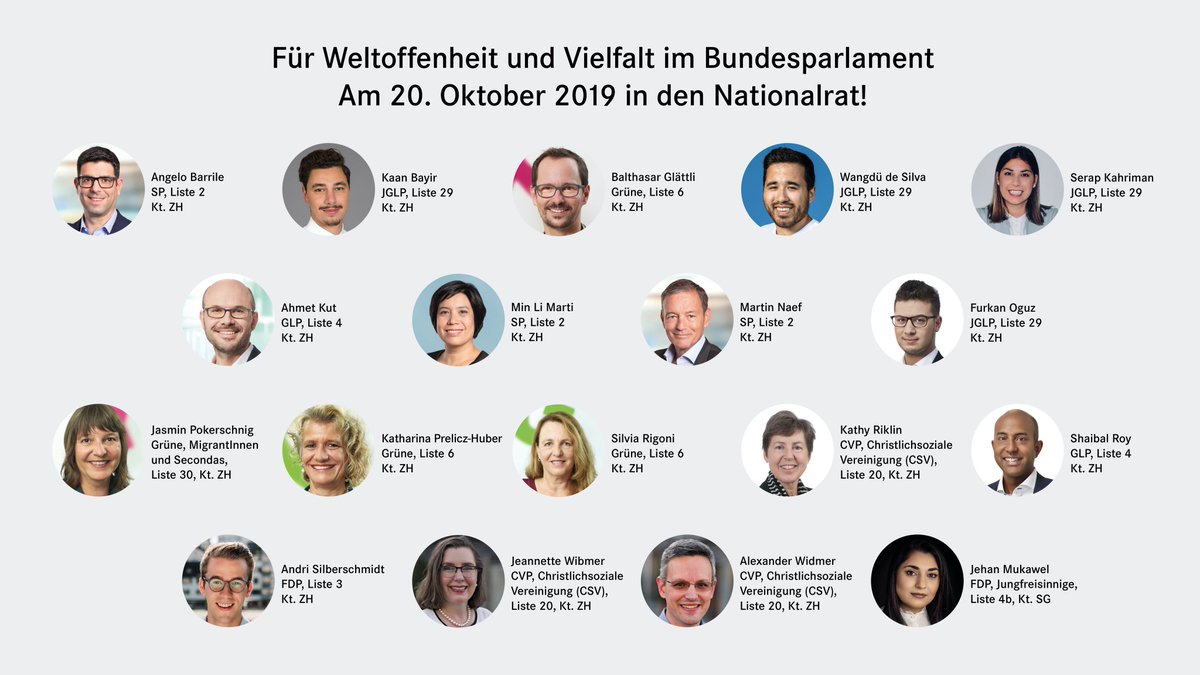 Die Namen der empfohlenen Kandidatinnen und Kandidaten für den Nationalrat könnt Ihr dem beigefügten Wahlbanner entnehmen 👇🏻 alle Kandidierenden gehören 2x auf jede Liste! #WahlCH19