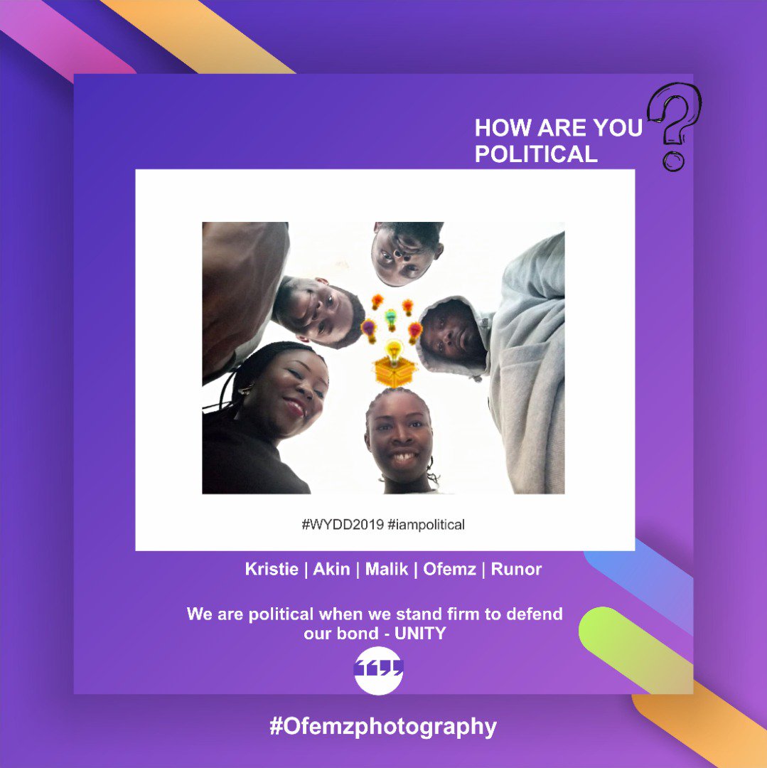 EmmyOfemKings's tweet photo. We are #political when we stand #firm to defend our #bond in #unity 

@WYMDnetwork @YoungLeadersN @SeunJustin @JAMESIGBEJI
@NEDemocracy @inecnigeria @OfficialAPCNg
@OfficialPDPNig
#iampolitical #innoson #worldyouthday #democracy https://t.co/wGWcVC0dwH