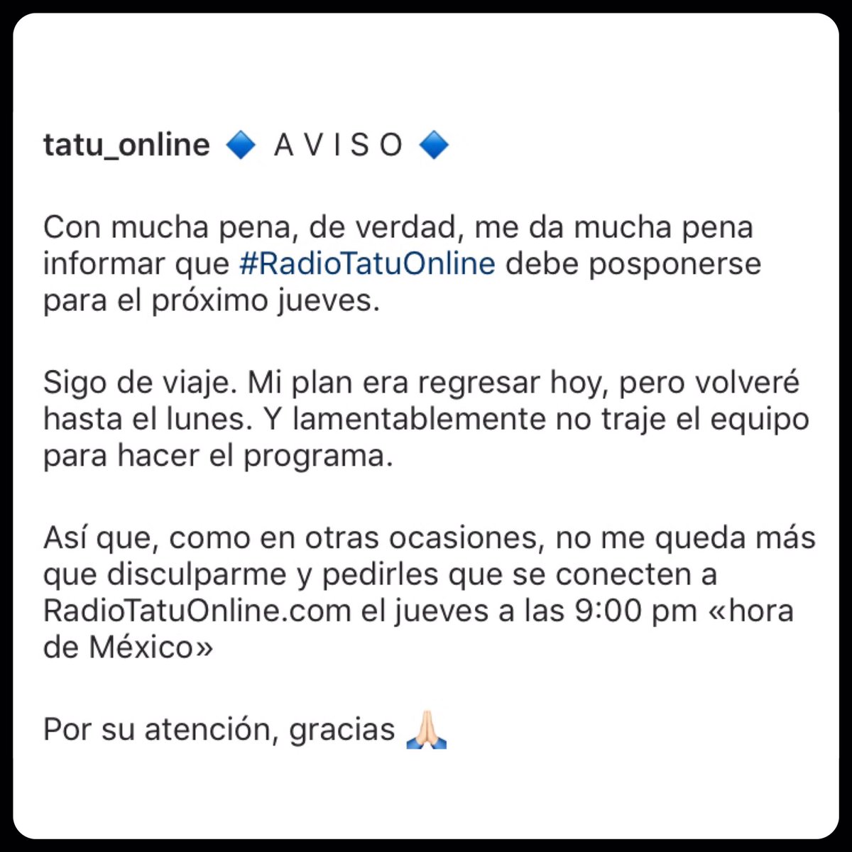 #Aviso #RadioTatuOnline