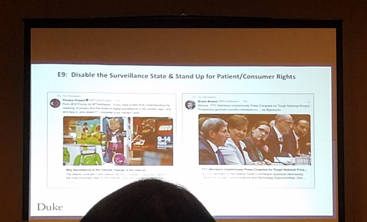 coffeemommy's tweet photo. Poor picture of the slide but a fabulous spotlight talk by @eperakslis of @DukeForge on health data! Included "stand up for consumer rights" (and a @BraveBosom cameo) in his tenets. Well done. #GUinformatics #healthdata #HealthIT #myhealthmydata https://t.co/dvAVK3Yt7x