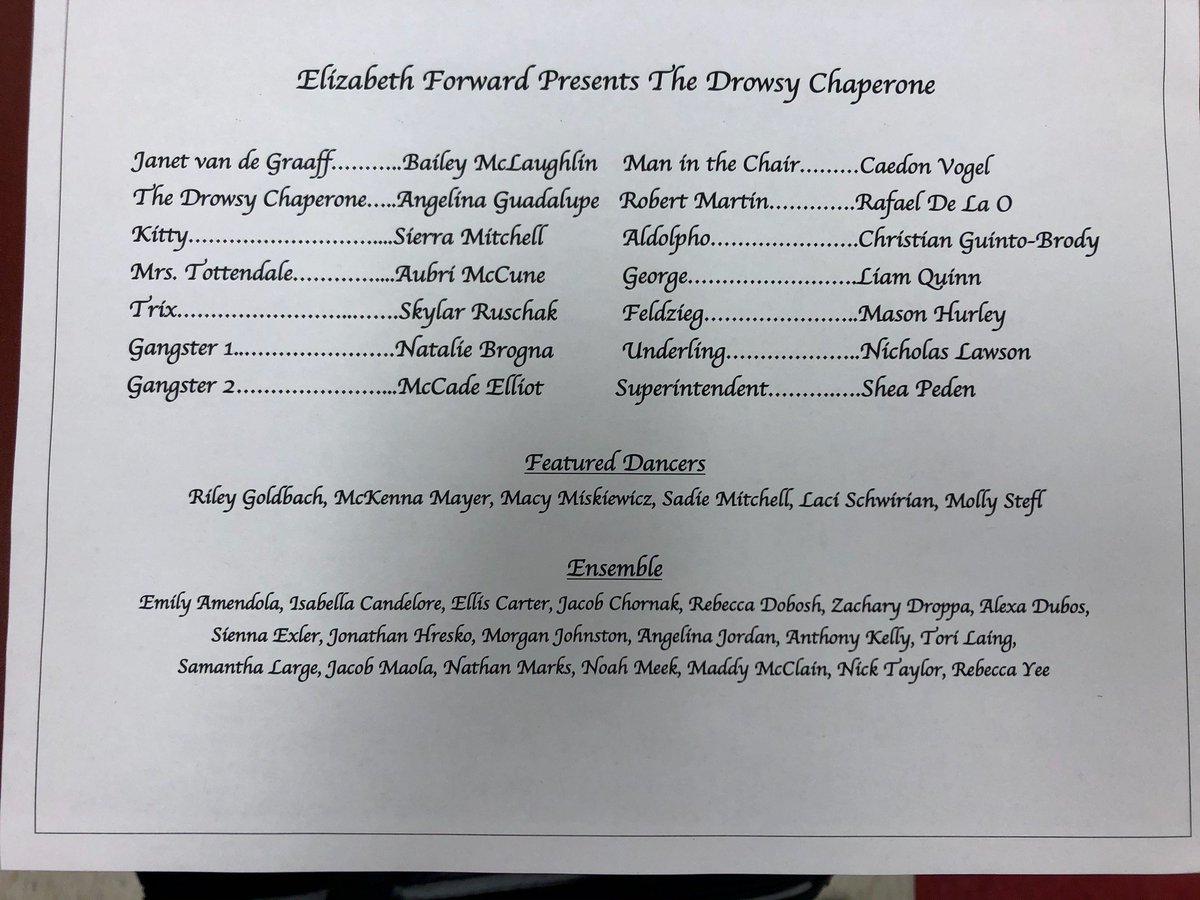 EFTheaterArts's tweet image. Congrats to the cast of The Drowsy Chaperone!