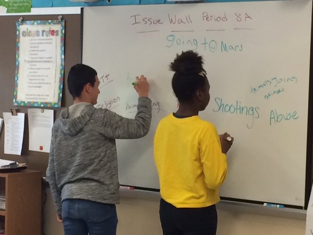 Mwackokpsd's tweet photo. Our 8th graders did an awesome job creating an issue wall for our next journalism piece! https://t.co/NQG2bs7rbd