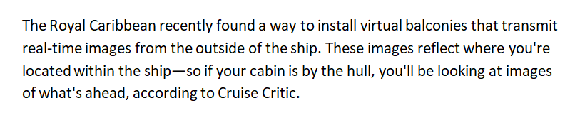 VacationCoor's tweet photo. The Royal Caribbean recently found a way to install virtual balconies. 
#DidYouKnow #RoyalCaribbean #RoyalCaribbeanCruise #rccl #PrincessCruises #PrincessCruise #disneycruise #TravelPlanner #traveller #travelgram #wanderlust #travelling https://t.co/r8MeIhjHBz