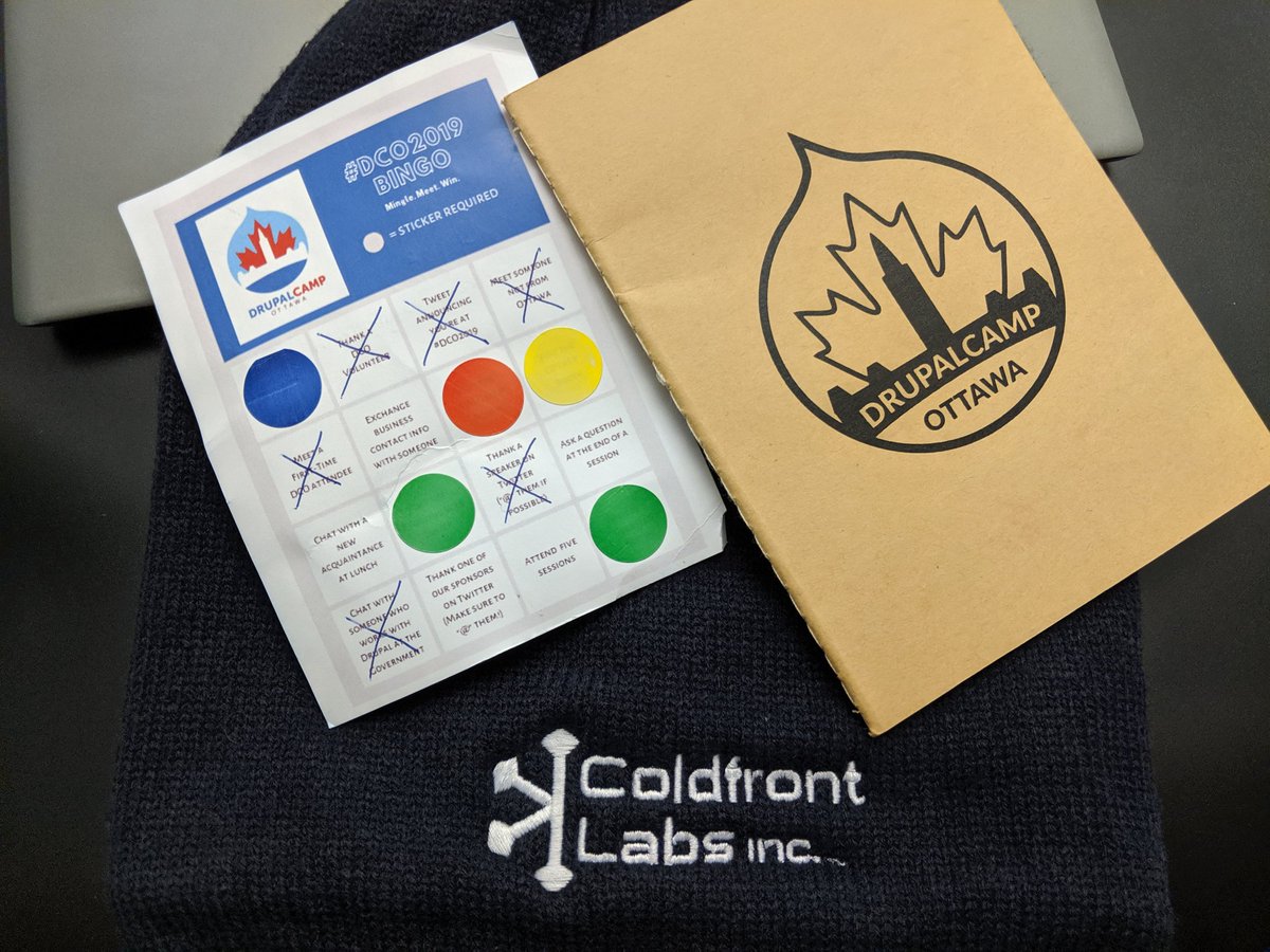 Thank you @coldfrontlabs for some an awesome hat to get me through the winter! Here at #DCO2019 organized by @DrupalCampOTT