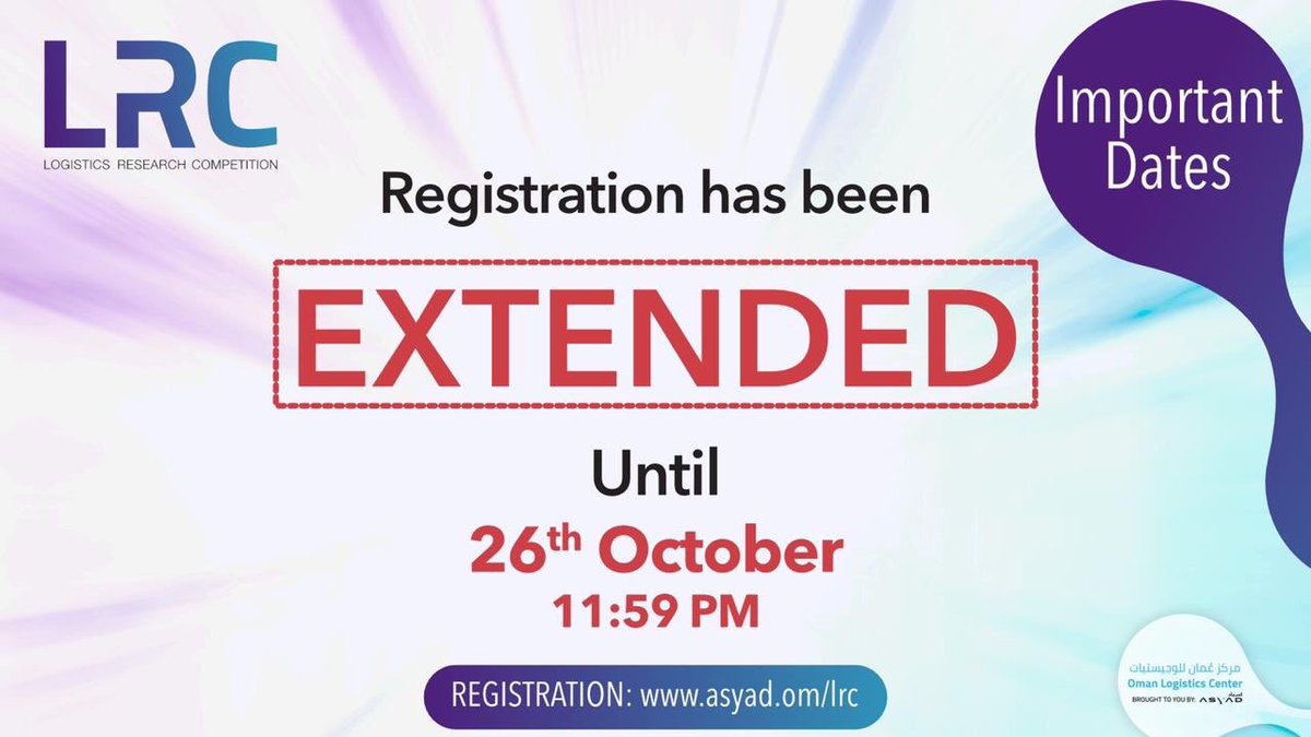 Logistics_Club_'s tweet photo. Oman Logistics Center has extended the registration of the Logistics Research Competition.
Register at:
https://t.co/bknMZdoB2l
#ResearchLogistics
#RnD https://t.co/RMQnmB3e4Q