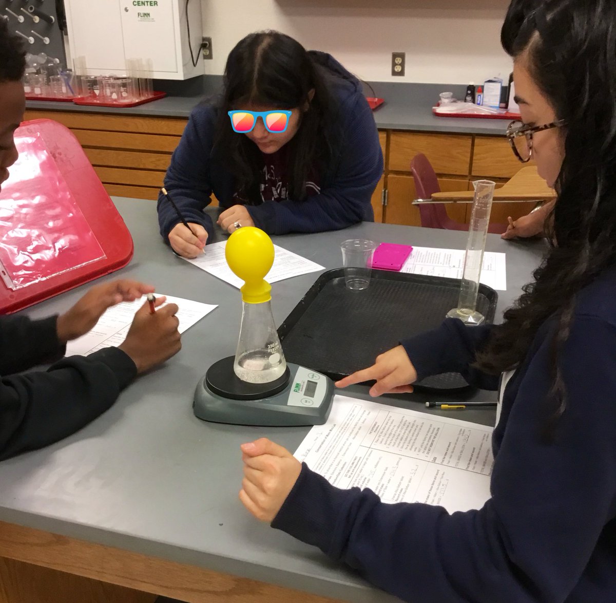 price_sci's tweet photo. Investigating how evidence of a chemical reaction relates to the law of conservation of mass! I love seeing how these students who I had as 7th graders last year have blossomed and take charge of their labs now! #8thgradesciencerocks😍🧪#amspower @Austin_Broncos https://t.co/wxY343UFlc