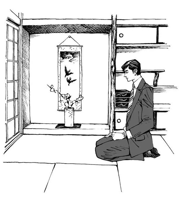 和室で正座する黒岩さん(雑パース 