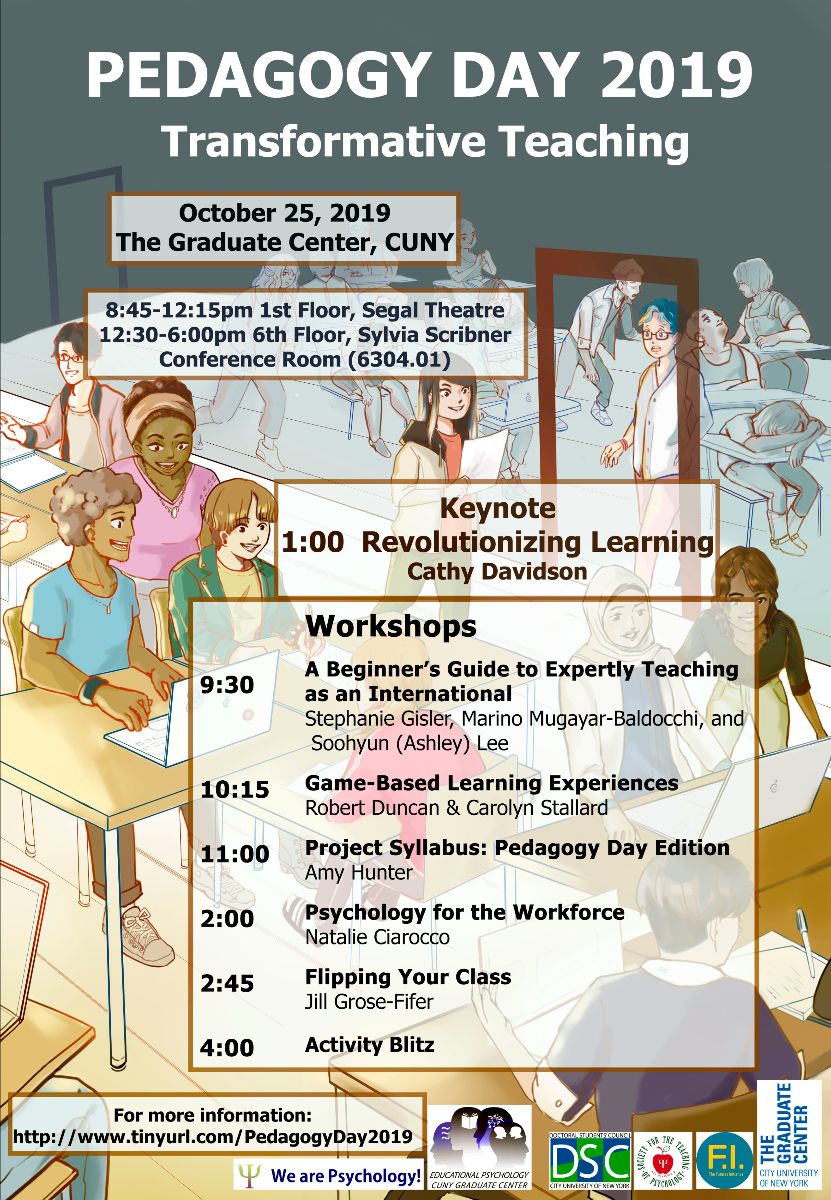 @gradsteachpsych is looking for volunteers for PEDAGOGY DAY on October 25th! Sign up here: ow.ly/E4PB50wOSzO
To register for the FREE conference and learn all about #transformativeteaching, click here: ow.ly/yjvo50wOSzP 
@TeachPsych @GC_CUNY @GradCenterPsych