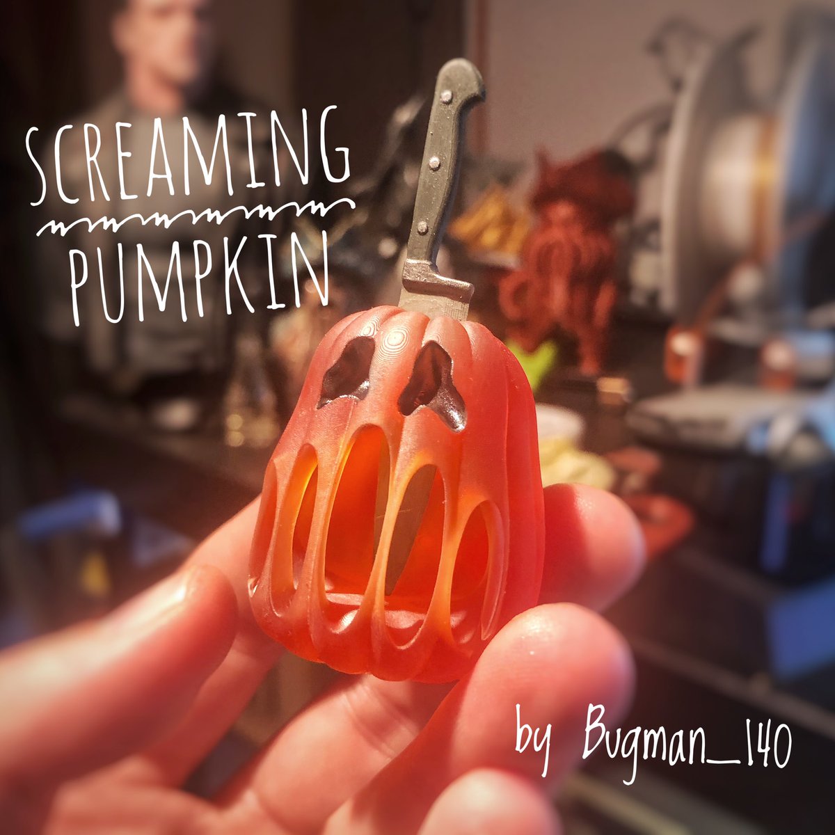 grafitomi's tweet image. Screaming Pumpkin by @Bugman_140 - resin test! Tinted resin of course.. 🤭😬🎃 Cute little multipart model. He is hanging out with some Wekster Pumpkins. #sharelearnGROW #halloween2019 #pumpkin @wekster2507  Nice job Nick! Thanks for the test stls!! 👌🏻👍🏻🙏🏻