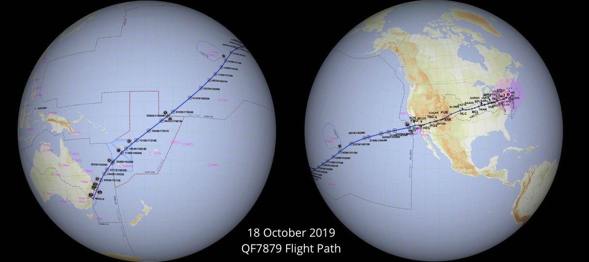 Flightradar24 on #QF7879 route from New York to Sydney, tracking a bit north of the great circle path. @Qantas' 1st #ProjectSunrise test flight is scheduled to depart at 21:00 ET (