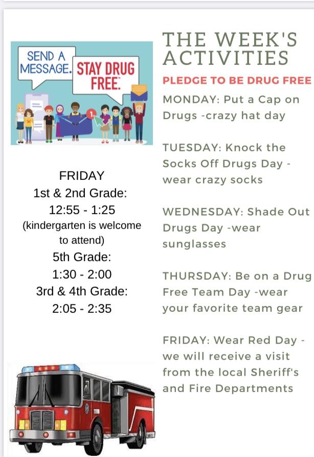 LAEtweets's tweet photo. LAE's Red Ribbon Week is October 21-25th. Students will "Send a message and stay drug free." Each day has a special activity for students &amp; staff to show their pledge. A parent letter was sent home Friday! https://t.co/vLsOIDd8rz