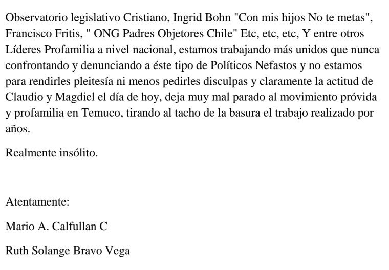 FrenteValorico's tweet photo. COMUNICADO FRENTE VALÓRICO NACIONAL

Queremos dar a conocer nuestra disculpas públicas con respecto al hecho sucedido el día sábado 12 de octubre a los distintos movimientos ProVida y ProFamilia.
@movfamilia @ObjetoresChile @conmishijosnocl @bohn_ingrid https://t.co/QFm7UiYAun