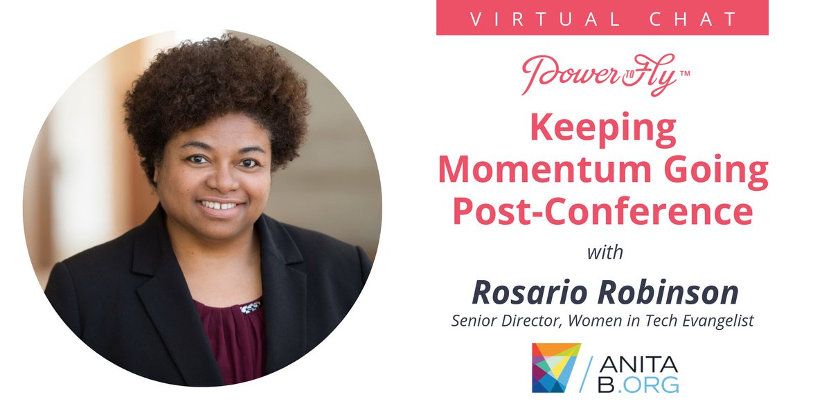 On 10/31 from 3-4 PM ET, you can join @rosariorobinson  and the team at <a href="/powertofly/">PowerToFly</a> in a post-#GHC19 twitter chat to keep the momentum going after Grace Hopper Celebration! You can sign up today and submit a question to be answered during the chat. bit.ly/PostGHC19Chat