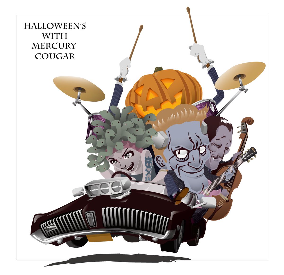 Watsong ハロウィンイラストです レコジャケ風に正方形で作成しました ハロウィン ギター アメ車 イラスト好きな人と繋がりたい