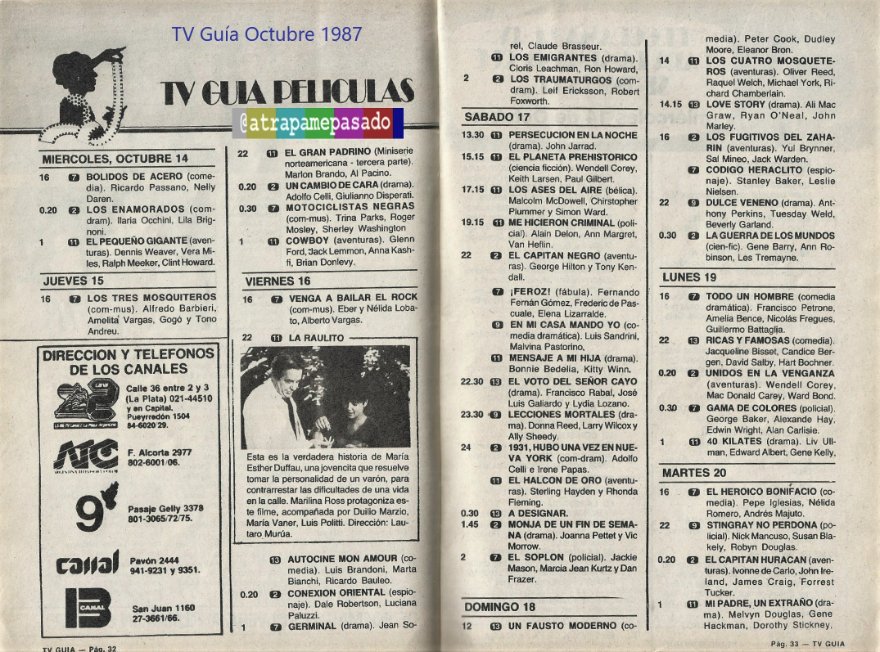 atrapamepasado's tweet photo. #Hace32Años, la TV a la carta era una entelequia, el cable para los ricos y la videocasetera un sueño lejano. Sin embargo, la #Tele de aire cada tanto nos podía sorprender con alguna buena peli. Este es el cine que vimos la semana del 14 de octubre #de1987 según #TVGuía📽️👇 https://t.co/VqasJq1O2V