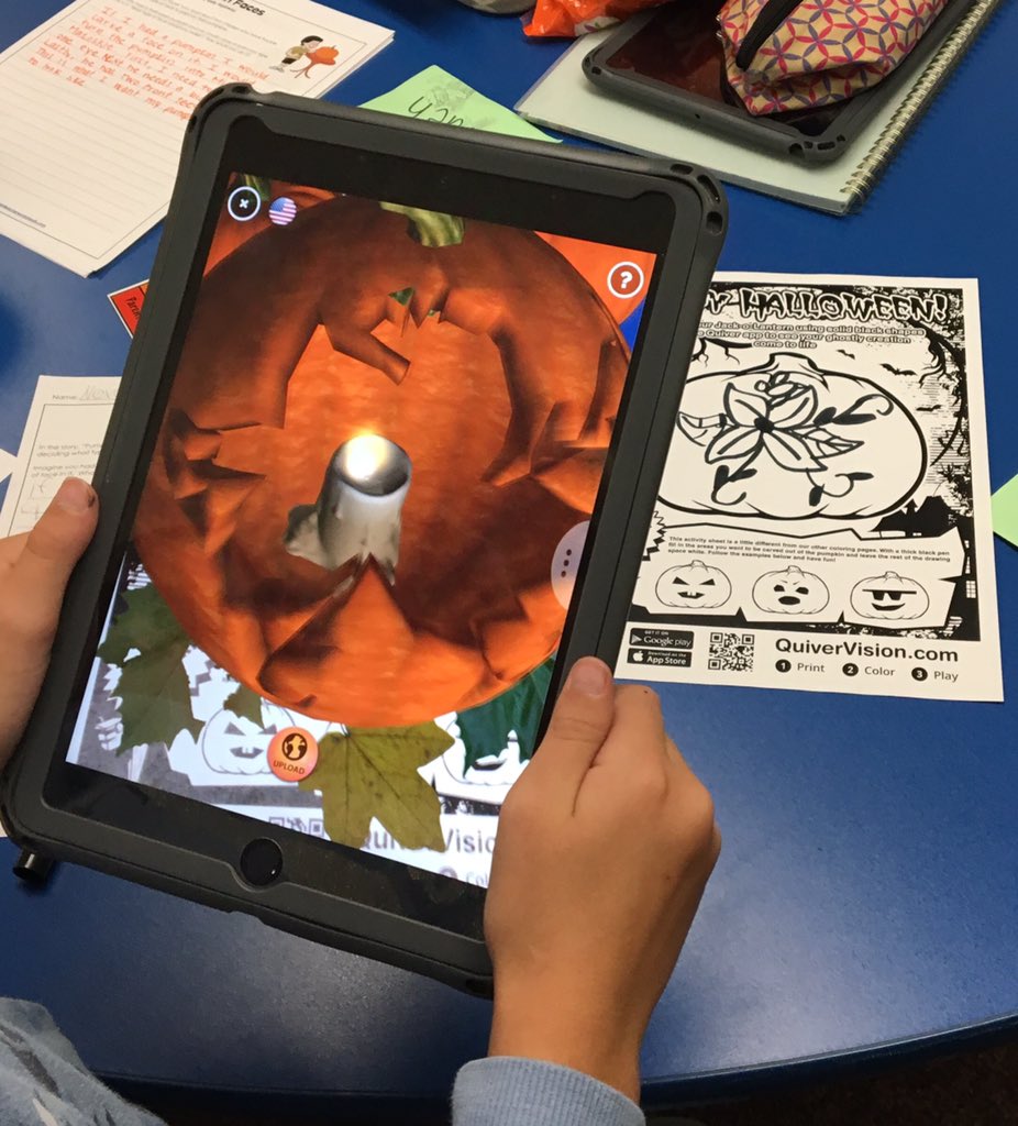 MrsSmeilesClass's tweet photo. Today we had some fun with our goal work! After constructing a paragraph about carving pumpkins, learners turned their matching drawings into 3D images using the Quiver app!! 🎃 #cysdproud #virtualreality #FunFriday https://t.co/YIhjVH2oC5