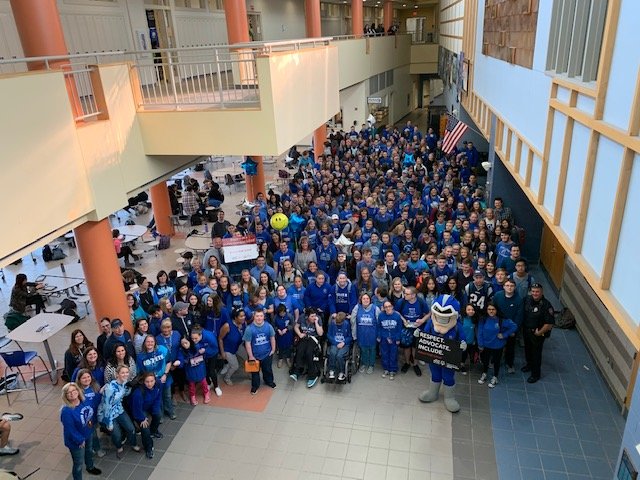 Schools in MA were challenged by Unified Champion Schools &amp; Special Olympics to take a photo showing our spirit.  AHS participated and they made the Top 3! Please vote for AHS before 10/28; the winner receives a pep rally kit. Vote at specialolympicsma.org/schoolspirit #UnifiedGeneration