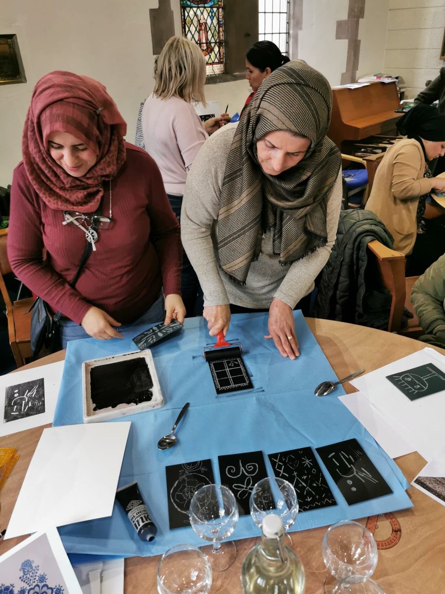 terezabuskova's tweet photo. So many lovely mothers came to my lino printing workshop this morning! These symbols will be used on the fasade of Hidden Mothers cottage in 2020 designed &amp; build by  @StudioPolpo supported by @UseItUIA @CzechCentreLnd  @ace_national @CzechBirmingham #birmingham #communityart https://t.co/qvsE3Ihfln