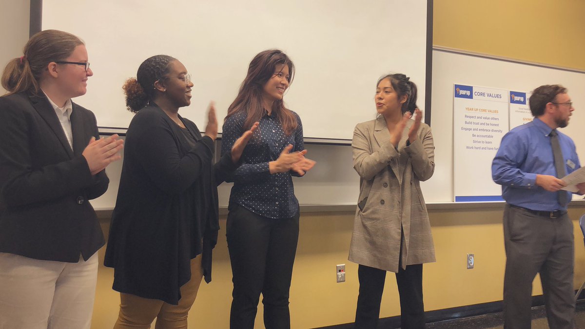 psujenn's tweet photo. Such a fun morning @YearUpCharlotte judging #elevatorspeeches by all of the talented students @cpcc - and we have a WINNER! I am in awe of their #confidence and #professionalism and cannot wait for them to start their internships @BankofAmerica ! #IWorkforBofA #YearUp @YearUp https://t.co/UCzmNc1zmn