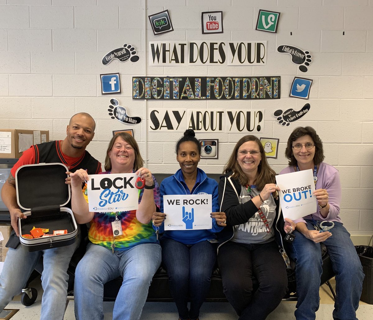 alison_costanza's tweet photo. @StonePanthers staff had fun participating in a @breakoutEDU today for Panther PD! So many laughs, connections, engagement strategies and POG skills discussed! #webrokeout #fcpspog https://t.co/j8rWBv3JT8