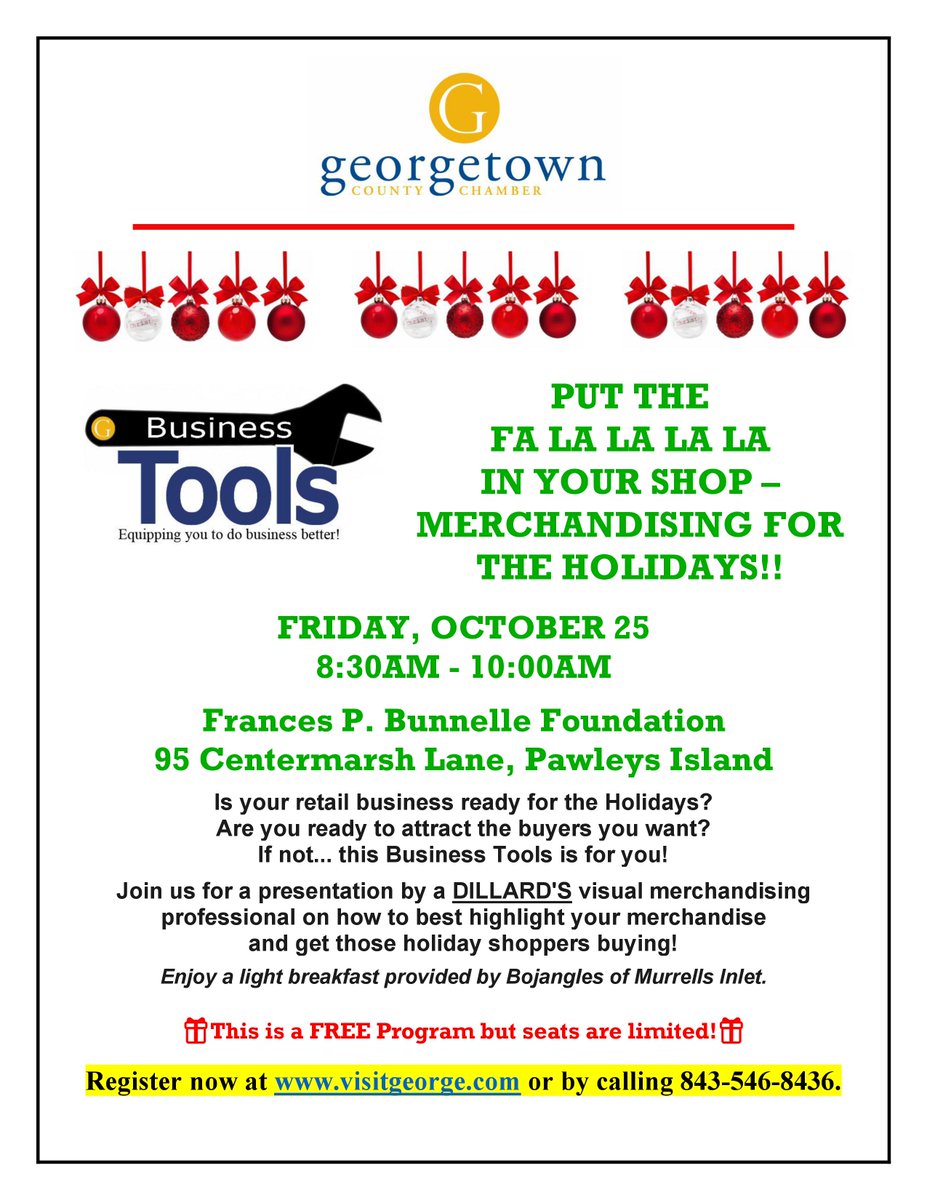 GeorgetownCCOC's tweet image. REGISTER NOW!  Professional tips to effectively merchandise for the holidays!