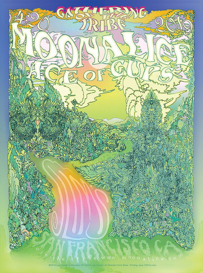 MoonalicePoster's tweet photo. Artist Lee Conklin will be attending @TRPSorg Festival of Rock Posters on Saturday, October 19, 2019 at Hall of Flowers in Golden Gate Park. Lee has 28 posters in the @Moonalice series including one from this year. https://t.co/dw2993CSCL #FORP2019 #LeeConklin https://t.co/o09KQKXhdb