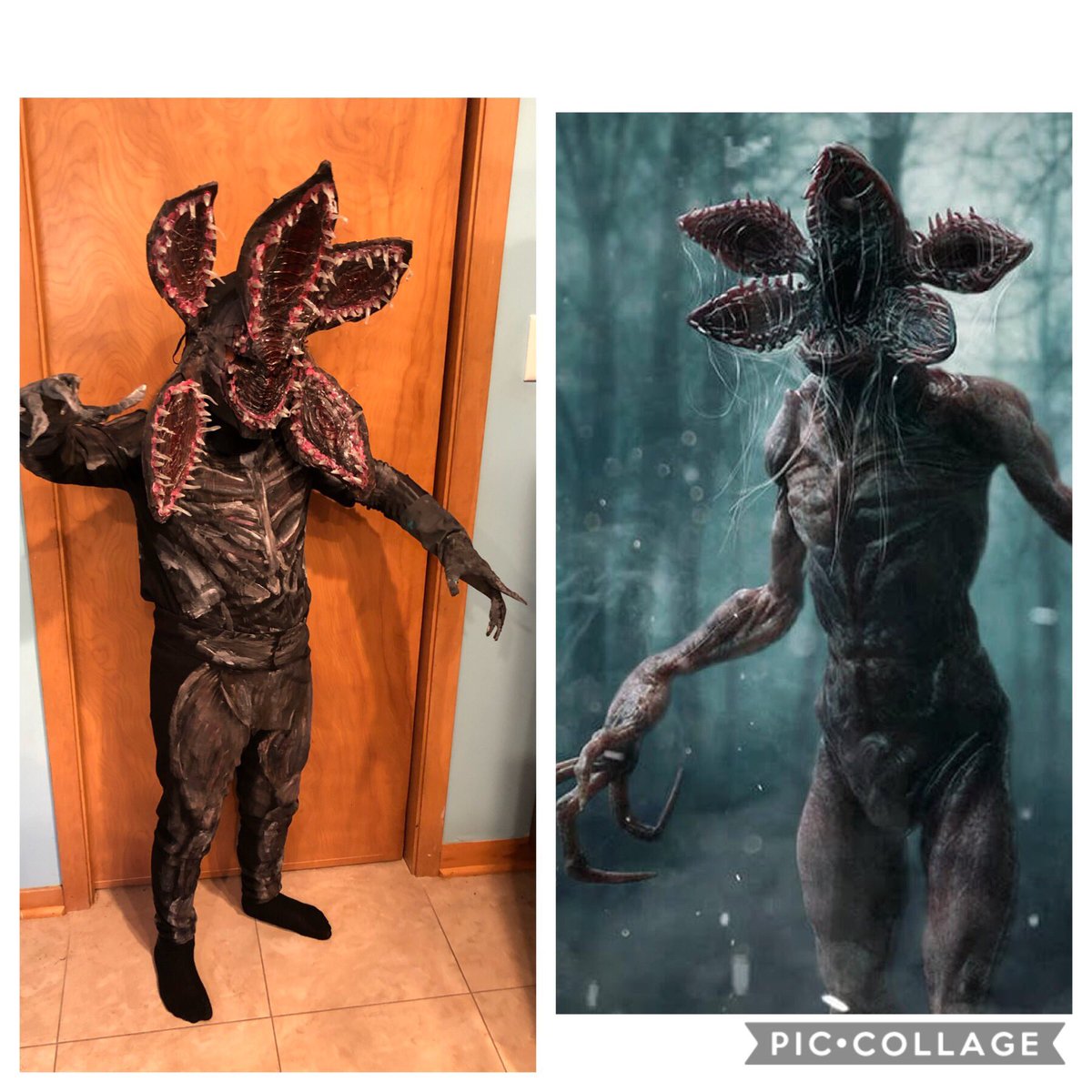 SF_with_Frances's tweet photo. Homemade demogorgon costume made from dollar store materials, paint &amp; tons of hot glue #halloween #strangerthings https://t.co/pS2cWj0pxz