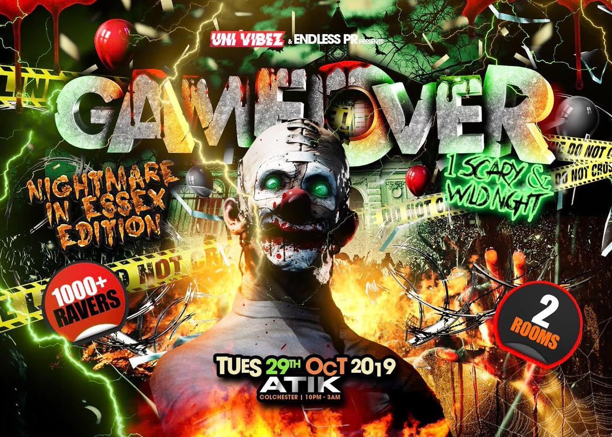 endlesspr_'s tweet photo. #GameOverESX π
29/10/19
Prepare For...
1000+ Ravers
2 Haunted Arenas
6 All Star Djs
1 Scary & Wild Night In The Heart Of Colchester...
Entertainers On The Night:
@itsdjnaira
@deejayovuk
@DJ_Larni
@DJDaggastar
@DJTEESHOW
@OfficialMadJ
π β’ https://t.co/lbAPMIu2ig https://t.co/gvk8KUes8Z