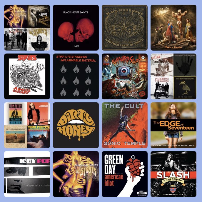 Latest plays... #thestruts #blackheartsaints #blackstarriders #thedarkness #stifflittlefingers #waywardsons #tylerbryantandtheshakedown #tompettyandtheheartbreakers #dirtyhoney #thecult #iggypop #greenday #Slash #slashfeaturingmyleskennedyandtheconpirators