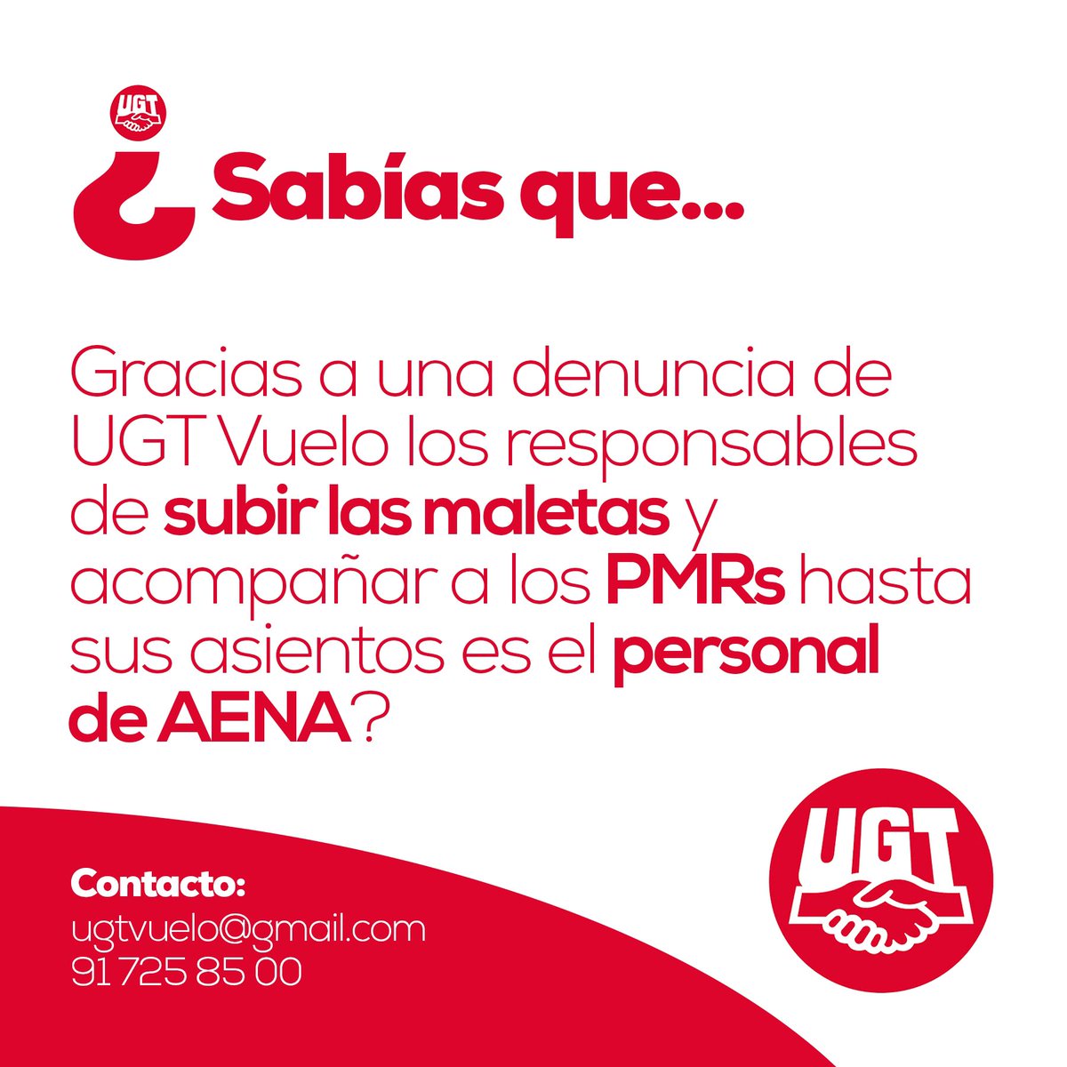 UGTVUELO's tweet photo. 🤔 ¿Sabías que gracias a una denuncia de UGT Vuelo es el personal de AENA el encargado de manipular los equipajes 🧳 de los PMR? https://t.co/fYNgDZLuEq