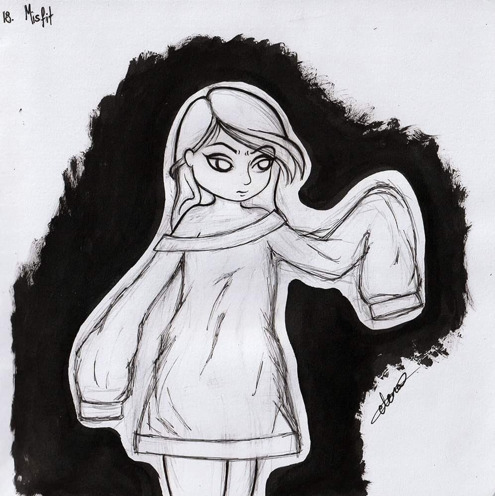 D_Featherwings's tweet photo. Inktober Day 18: Misfit 

For today's word, I didn't have time to draw what the word actually means but I did read on google that the archaic meaning of the word is something that does not fit or that fits badly so I did a quick drawing of a girl with an oversized sweater... https://t.co/3T06lAP9Jm