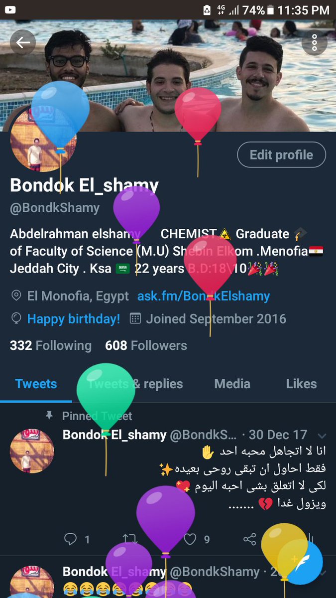 BondkShamy's tweet photo. Thank you Twitter ... to make my birthday sweeter with your 🎈🎉 https://t.co/jS6FS27Zbu