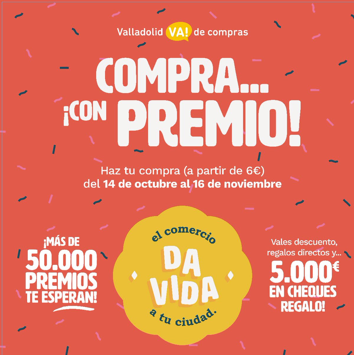 ¿Estás pensando en realizar tu compra en el Mercado del Val? Que sepas que tus compras a partir de 6€ pueden conseguir vales de descuento, regalos directo y hasta 5.000€ en cheques regalos. ¡Tienes hasta el 16 de noviembre para ganar fantásticos premios con tu compra! 😊😊