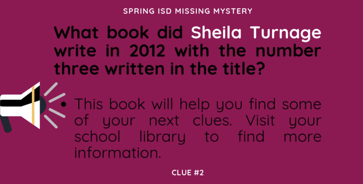 LibraryBailey's tweet image. Hey Bailey students.  Here is clue #2.  Stop by the library to pick up an answer sheet.