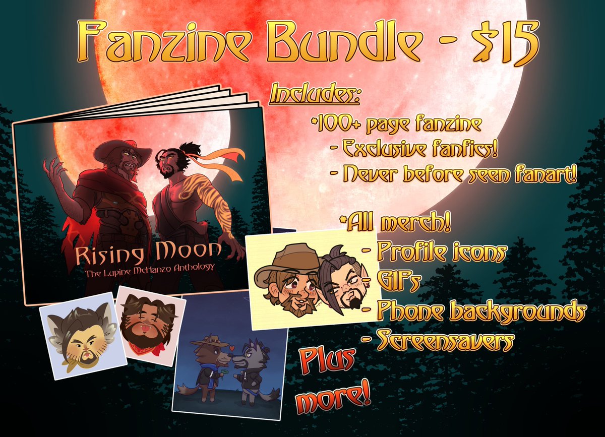 LochZineStudio's tweet photo. Rising Moon pre-orders are officially OPEN!!

From October 18th to November 22nd, you can pre-order your choice of #fanzine &amp; merch bundle over at our store: https://t.co/A3lDsVMnPK

RTs and boosts are most appreciated!

#McHanzo #Werewolf #Overwatch #preorder https://t.co/U4BJyt2UUH
