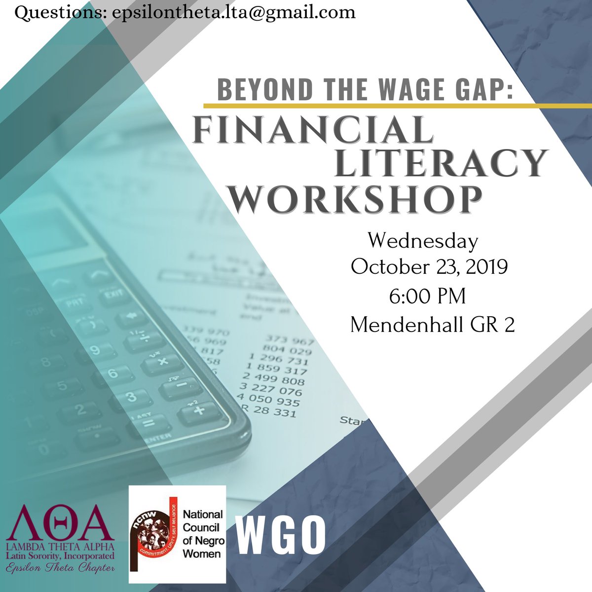 Come join <a href="/EcuWgo/">ECU Women and Gender Office</a>, <a href="/LTA_ET/">LTA_EpsilonTheta</a> &amp; NCNW next week to learn all about financial literacy!