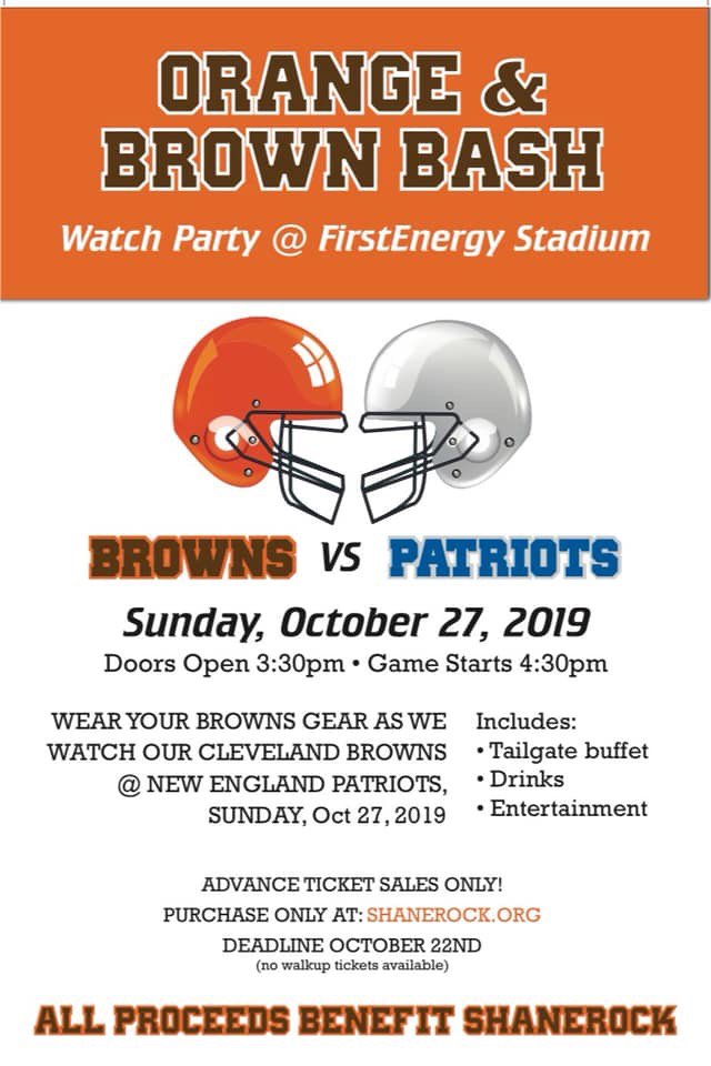 Support local non-profit and get your tickets to the <a href="/Shanerock_org/">Shanerock</a> Orange and Brown Bash for a watch party at First Energy Stadium to watch the Browns take on the Patriots! The deadline to sign up is October 21. Purchase tickets here: ow.ly/hCoq50wLVwj