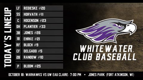 UWWClubBaseball's tweet photo. Here is our lineup for tonight’s game against @ECClubBaseball1 https://t.co/pf6LY9r7Vs