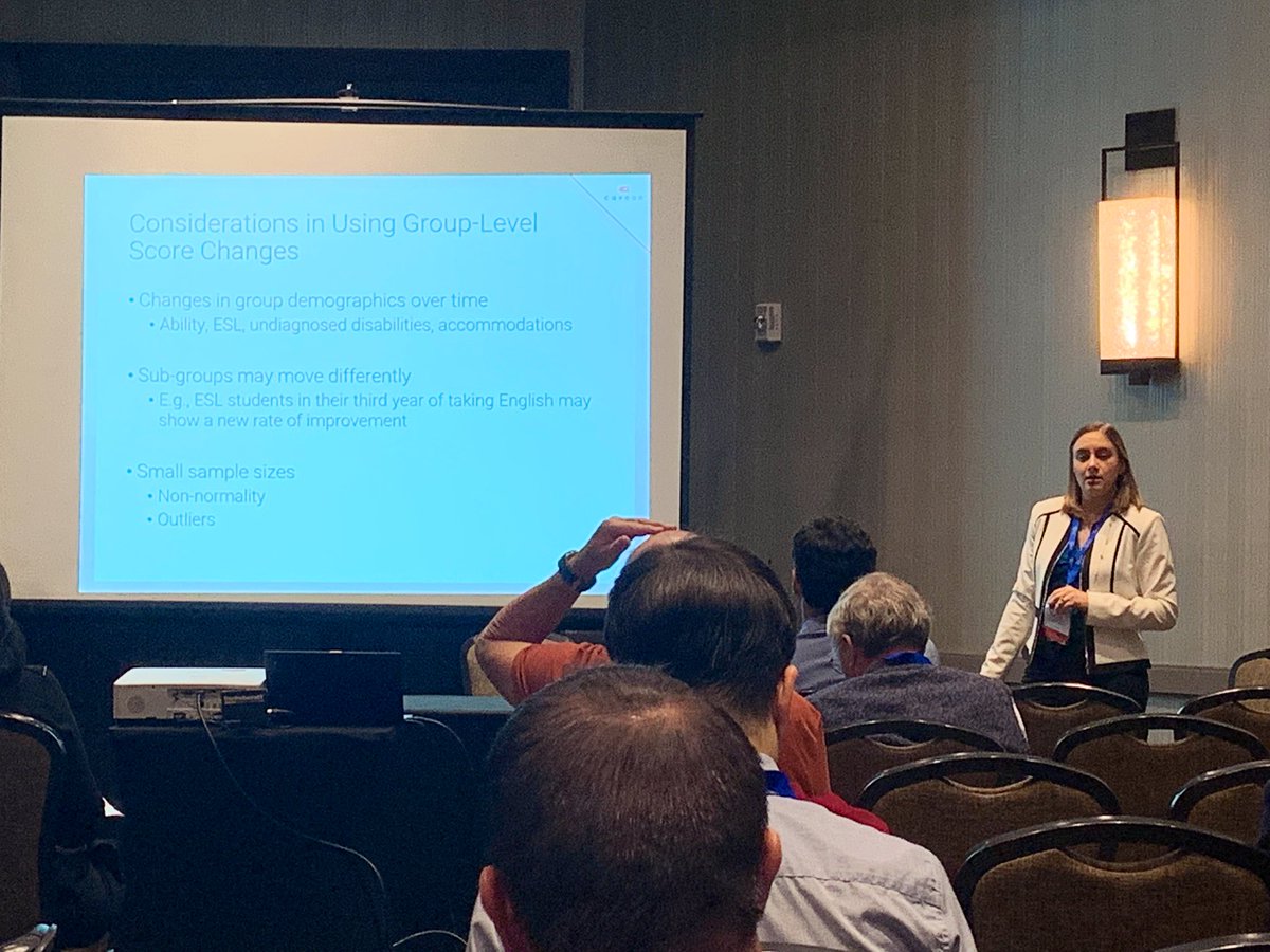 NasserNHasan's tweet photo. @SarahToton @Caveon: “Both anomalous score gain and drop may indicate fraud and gains could be caused by so many unseen variables”. #COTS2019 https://t.co/b3Xz4D5iuF